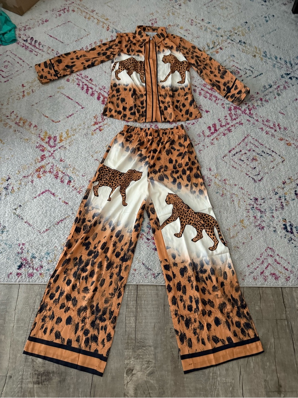 Women’s Leopard Print Pajama/Lounge Set - Orange